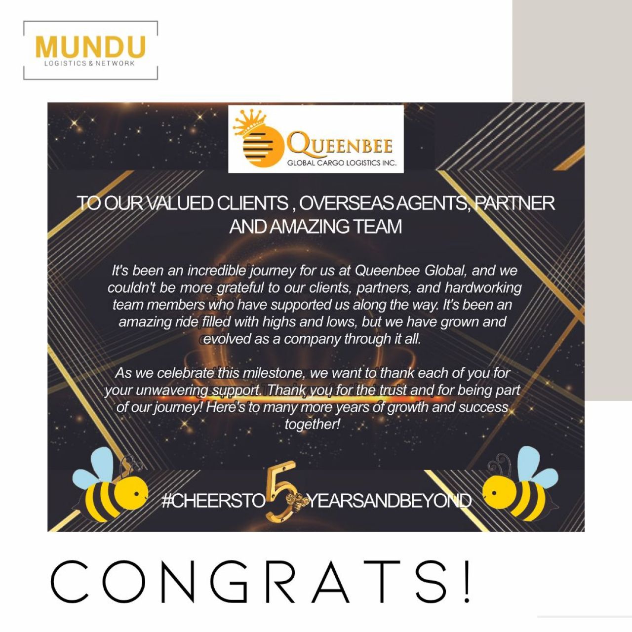 Queenbee Global Logistics Inc. 5th Anniversary